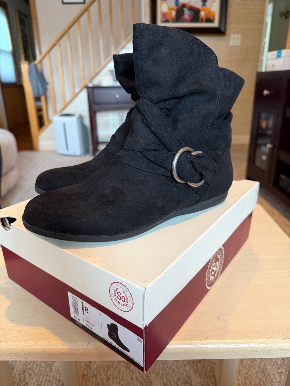 Sonoma Black Suede Slouch Ankle Booties with Ring Accent